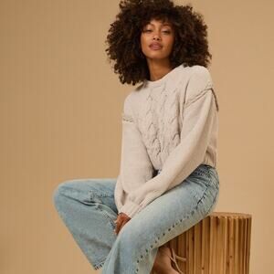 ALTAR'D STATE | Aubrey Cable Knit Chenille Crop Sweater | S
